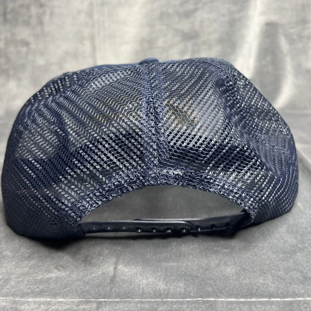 Vintage Trucker Hat 90s Mesh Back Snapback Navy Blue Yellow Transportation